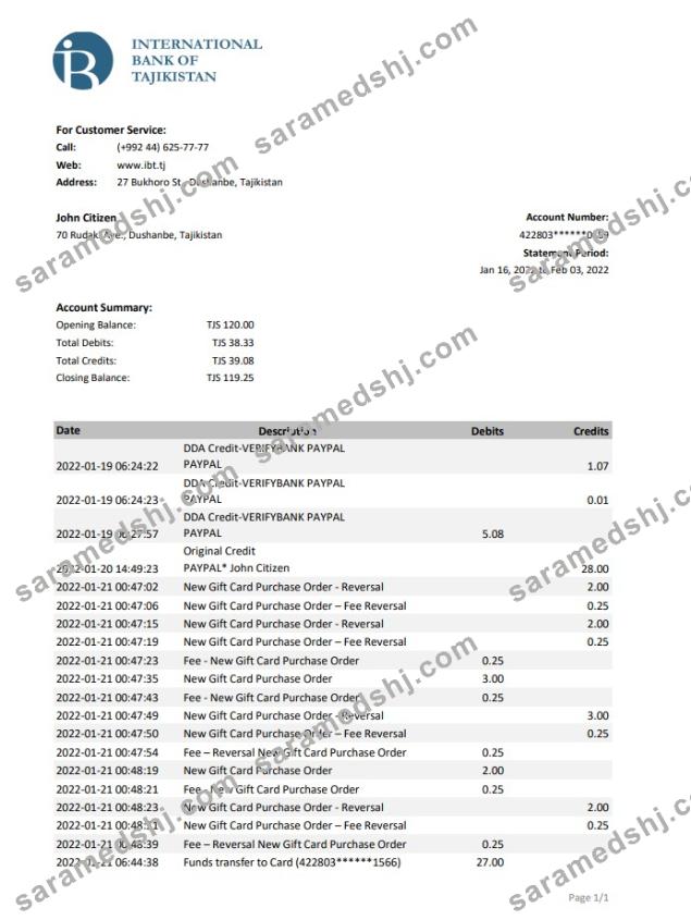 Tajikistan ITB bank statement xls